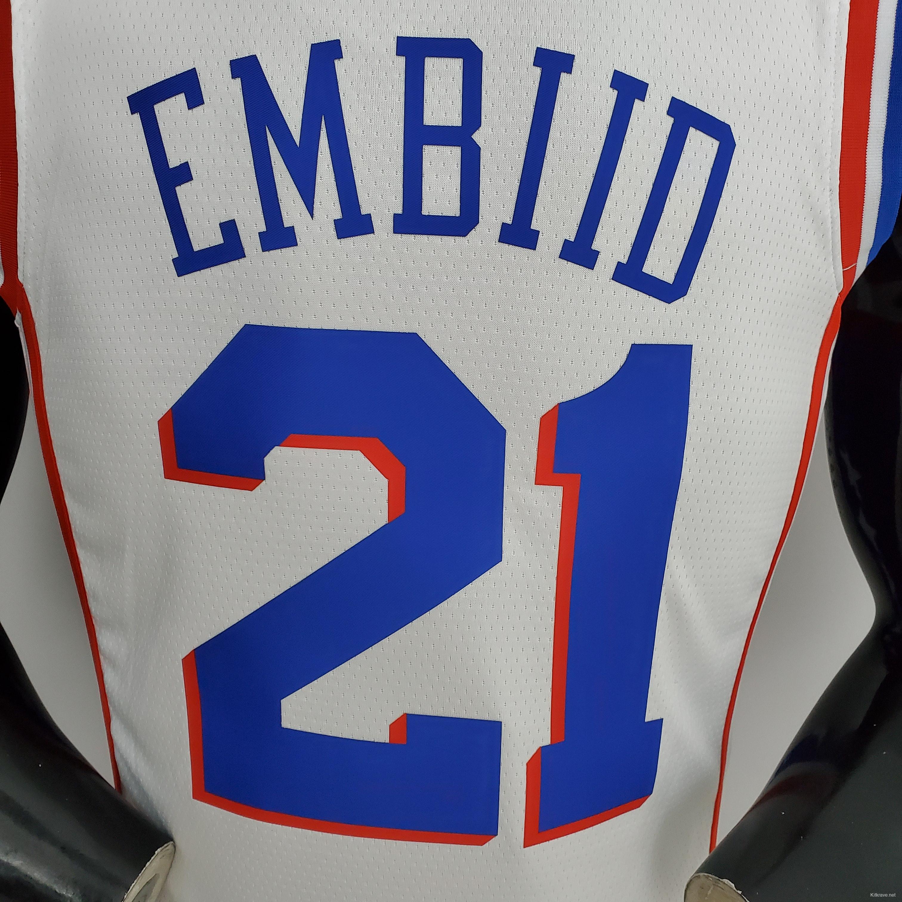 75th Anniversary Philadelphia 76ers EMBIID#21 White NBA Jersey