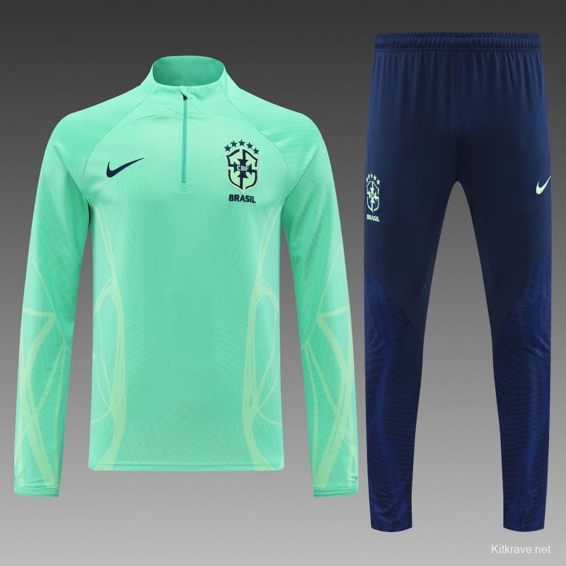 2022 Brazil Green Half Zipper Tracksuit