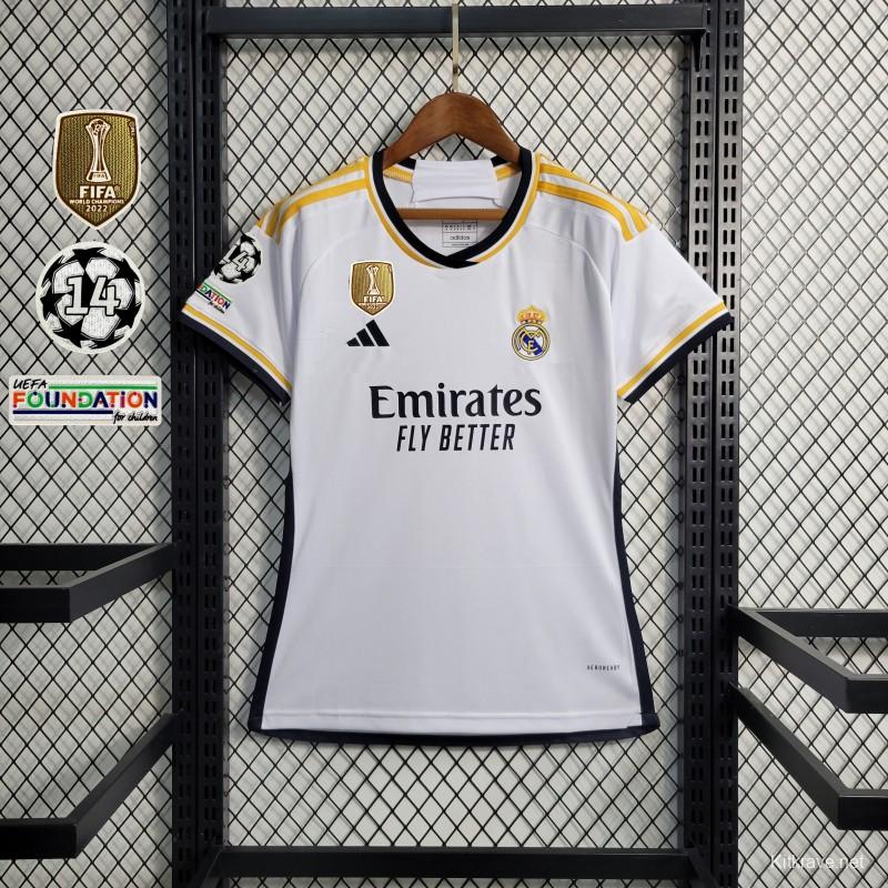 23-24 Women Real Madrid Home Jersey With Full Champion Patches