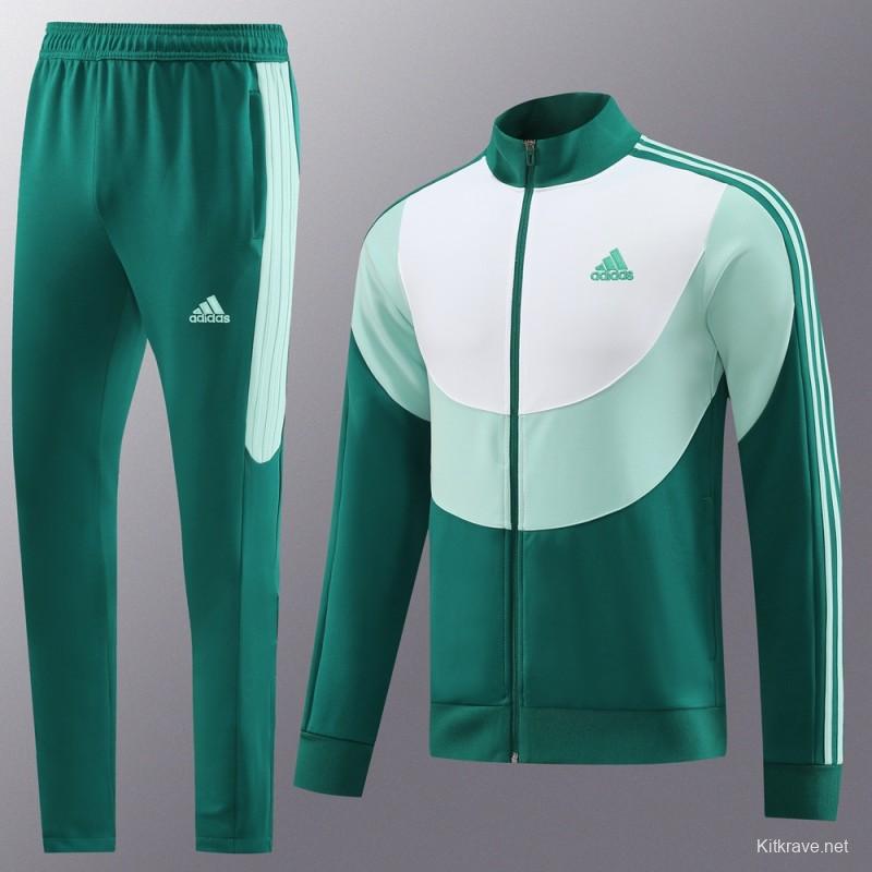 23/24 Adidas White/Green Full Zipper Hooide Jacket+Pants