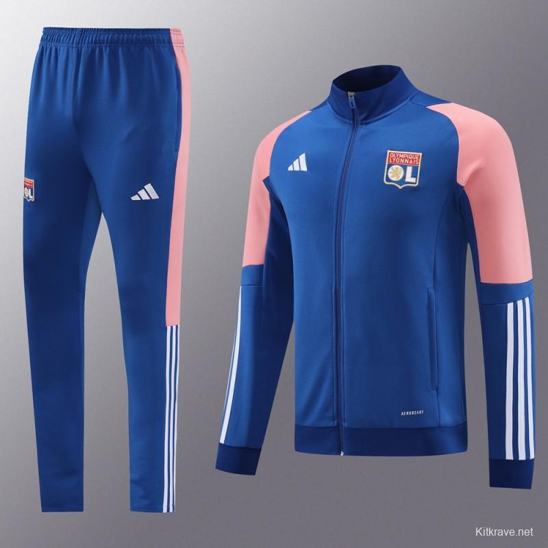 23/24  Olympique Lyonnais Lyon Blue/Pink Full Zipper Jacket+Pants