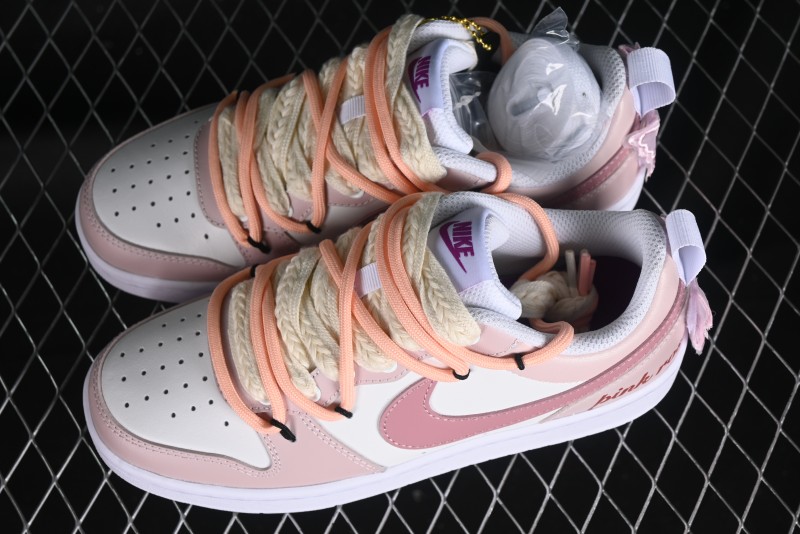 Nike Court Borough Low-Top Slip-Resistant Skate Shoes with Custom Rose Pink Hand-Painted Design - DQ5979-100