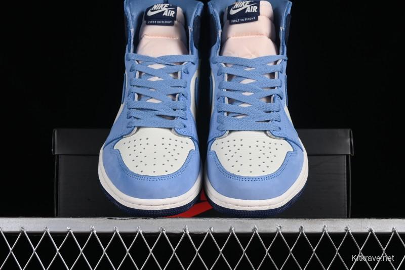 Nike Air Jordan 1 High OG "First in Flight" Basketball Shoes with UNC Blue and Yellow Accents - FD2596-400