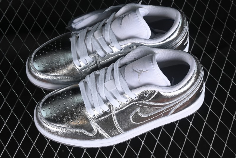 Nike Air Jordan 1 Low "Metallic Silver" Casual Sneakers with Metallic Accents - FN5030-001
