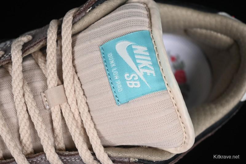 Nike SB Dunk Low Retro Sneakers with Floral Embossed Design and Tiffany Blue Accents - FZ3129-200