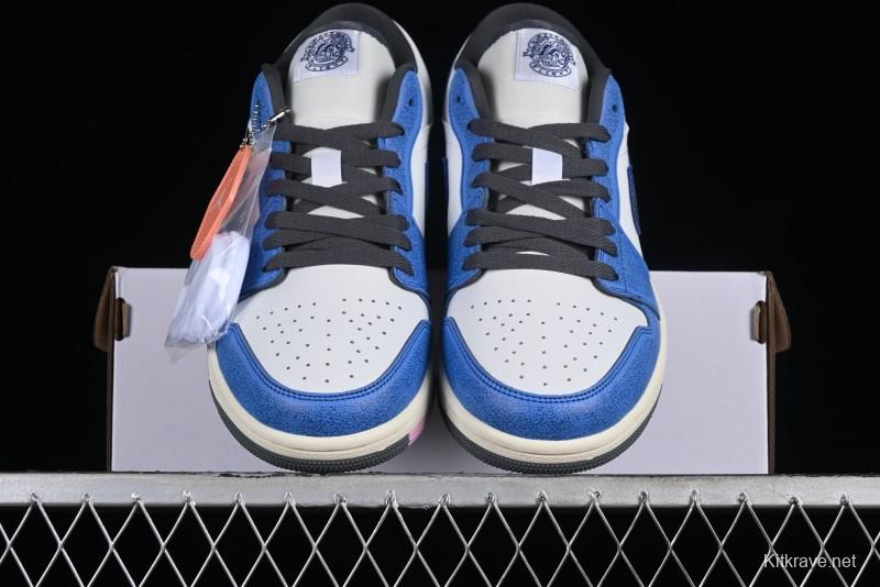 Nike Air Jordan 1 Low Flight Vintage Retro Sneakers in White and Blue - FV8439-104