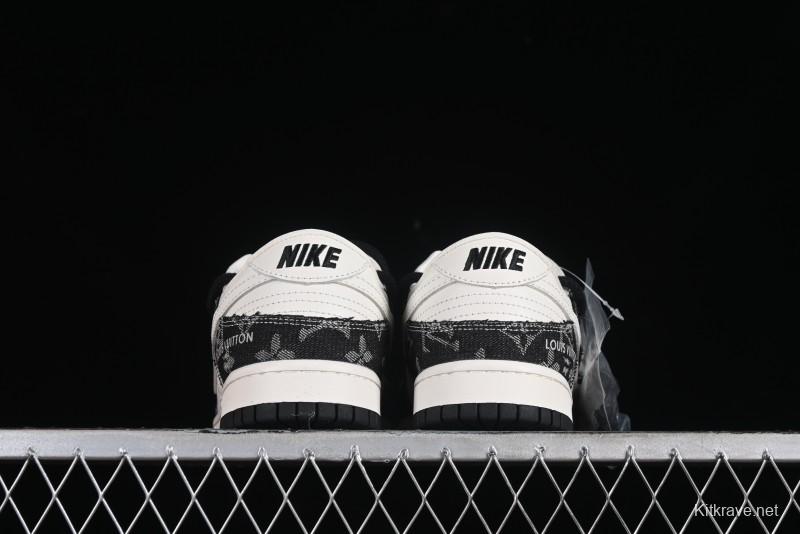Nike SB Dunk Low LV Collaboration - Black Denim Print Anniversary High-End Custom Low-Top Casual Skate Shoes - SJ2068-238