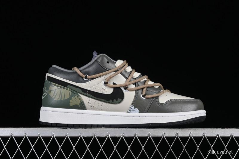 Nike Air Jordan 1 Low Customized Panda Mischief Jungle Adventure Casual Sneakers - 553558-040