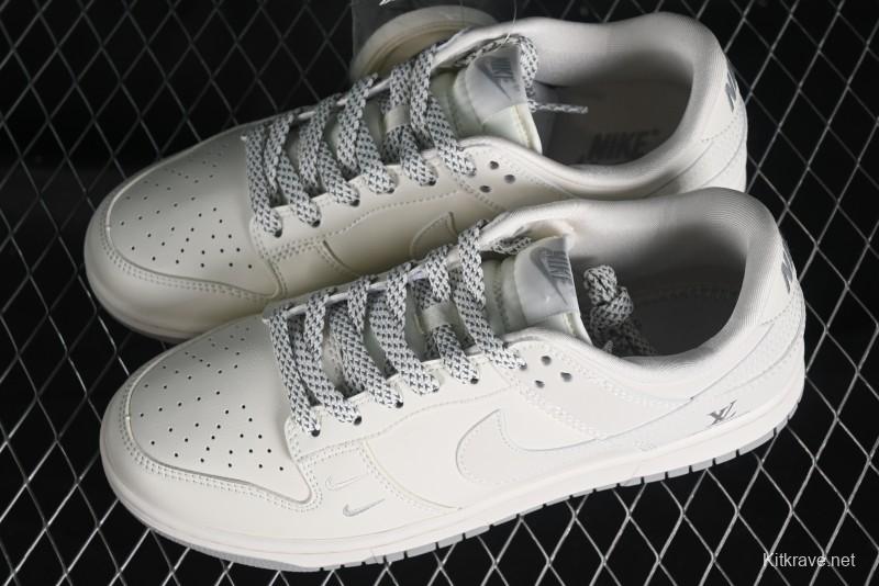 Nike SB Dunk Low LV Collaboration - Double Swoosh Beige Grey Anniversary High-End Custom Low-Top Casual Sneakers - FC2025-306