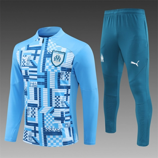 24/25 Olympique Marseille Blue Camouflage Half Zipper Jacket+Long Pants