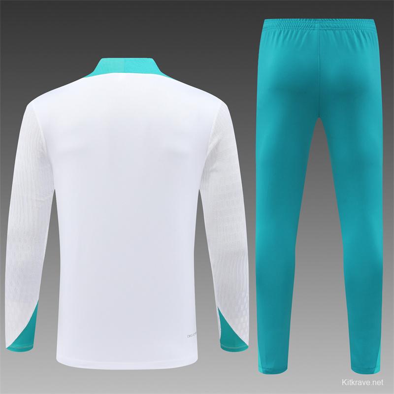 2024 Portugual White Half Zipper Jacket+Long Pants