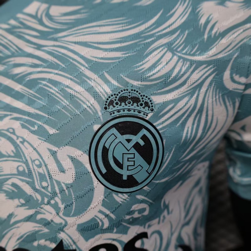 Player Version 25/26 Real Madrid Light Blue with Viking Warrior Pattern Jersey