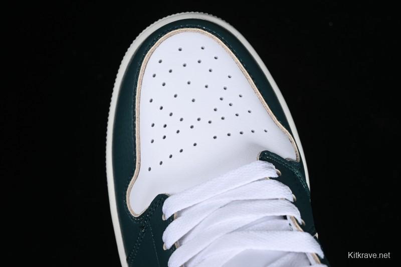 Nike Air Jordan 1 Mid Basketball Shoes with Oxidized Green Leather and Perforated Toe - FQ7720-103