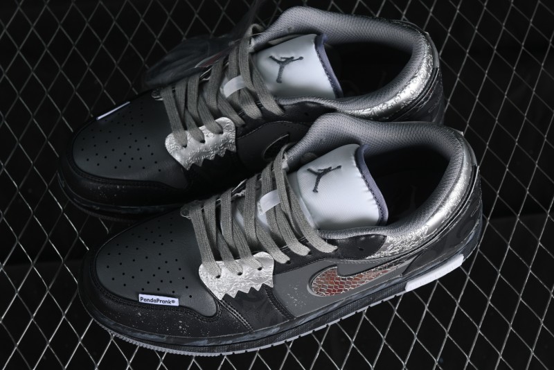 Nike Air Jordan 1 Low AJ1 Panda Prank Modern Gray Silver Black Low-top Casual Sneakers - 553560-053