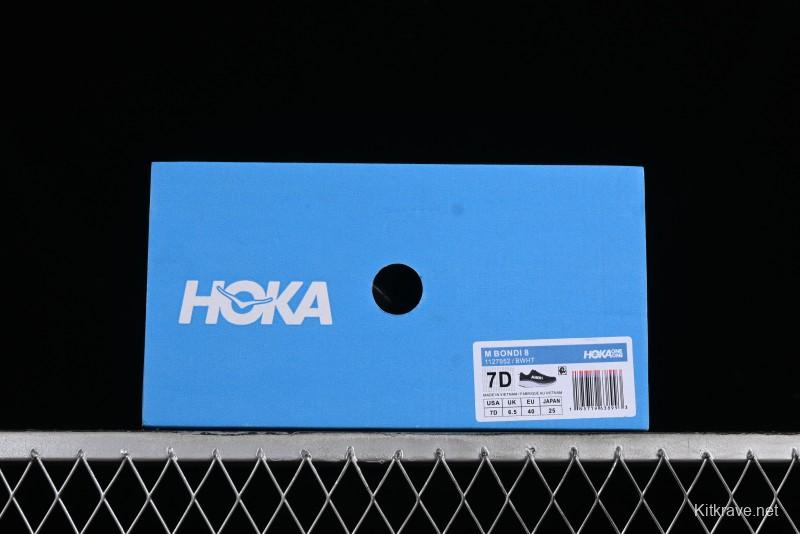 HOKA ONE ONE Bondi 8 Functional Cushioned Running Shoes with Engineered Mesh Upper - 1123202 BWHT