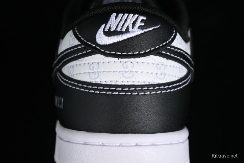 Nike SB Dunk Low Gucci Collaboration - Double G Embroidery Black Swoosh Anniversary Custom Low-Top Casual Skate Shoes - SF1588-136