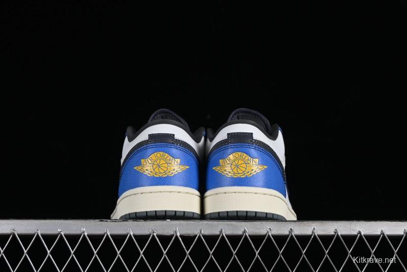 Nike Air Jordan 1 Low Flight Vintage Casual Sneakers with Distressed White-Blue Design - FV8439-104