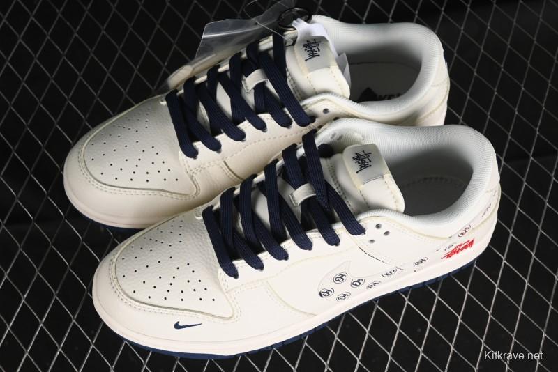 Nike SB Dunk Low Stussy Collaboration - Off White Floral Swoosh Anniversary High-End Custom Low-Top Casual Skate Shoes - XY1688-001