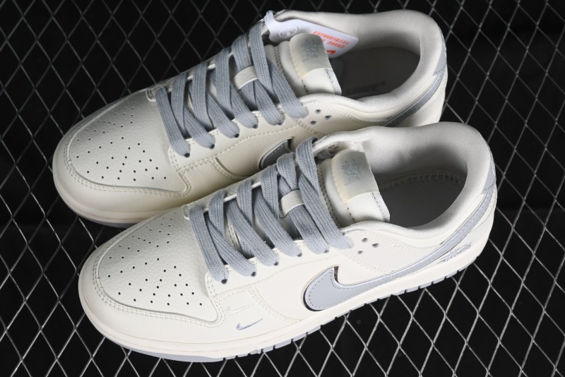 Stussy x Nike SB Dunk Low Retro Premium Sneakers in Off-White Light Grey Swoosh - DQ1098-377