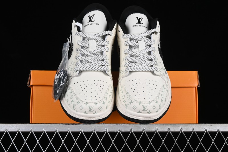Nike Air Jordan 1 Low LV Collaboration - Black Denim Print Custom High-End Basketball Shoes - SJ9950-006