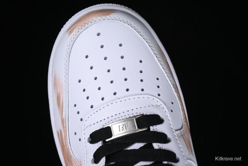 Nike Air Force 1 '07 Low Casual Sneakers with Anime-Inspired Hand-Painted Design, Broken Swoosh Shadow Effect, Brown/Black - CW2288-111