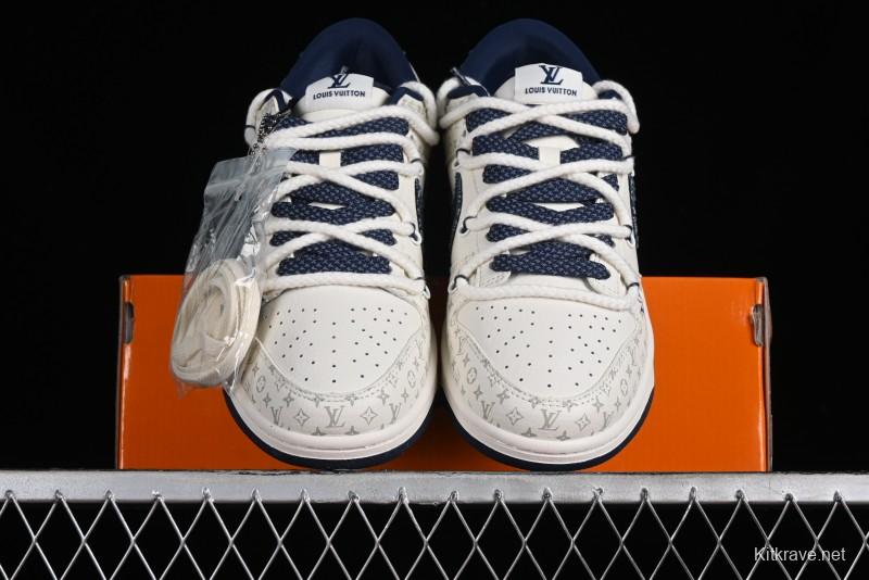 Nike SB Dunk Low LV Collaboration - Light Blue Check Print Anniversary High-End Custom Low-Top Casual Sneakers - SJ2068-249
