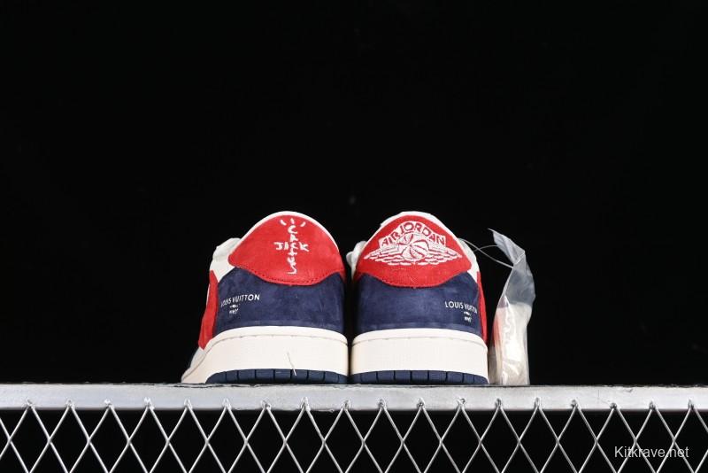 Nike Travis Scott x Fragment Design x Jordan Air Jordan 1 Low OG SP AJ1 LV Blue Red Low-top Casual Sneakers - YQ2088-670