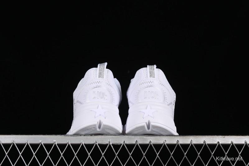 Dior Chrono Round Toe Lace-Up Lifestyle Casual Running Shoes - 10W WHITE