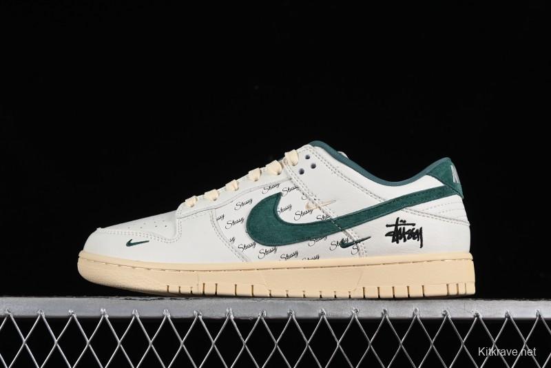 Nike SB Dunk Low Stussy Collaboration Beige Green Mini Swoosh Anniversary Custom Low-Top Casual Sneakers - CF3688-006