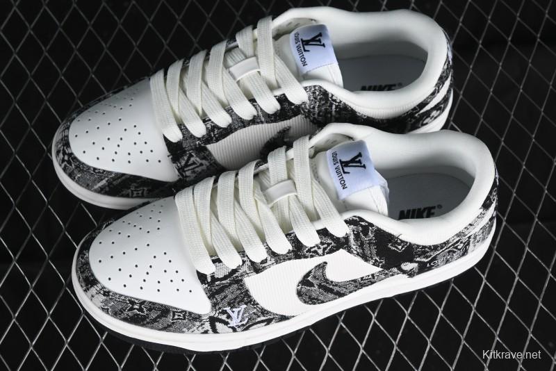 Nike SB Dunk Low LV Collaboration - Black Denim Anniversary High-End Custom Low-Top Casual Skate Shoes - XB3802-351