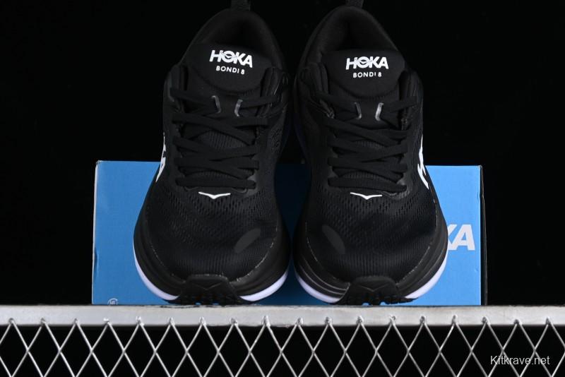 HOKA ONE ONE Bondi 8 Functional Cushioned Running Shoes with Engineered Mesh Upper - 1123202 BWHT