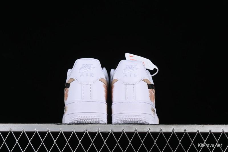 Nike Air Force 1 '07 Low Casual Sneakers with Anime-Inspired Hand-Painted Design, Broken Swoosh Shadow Effect, Brown/Black - CW2288-111