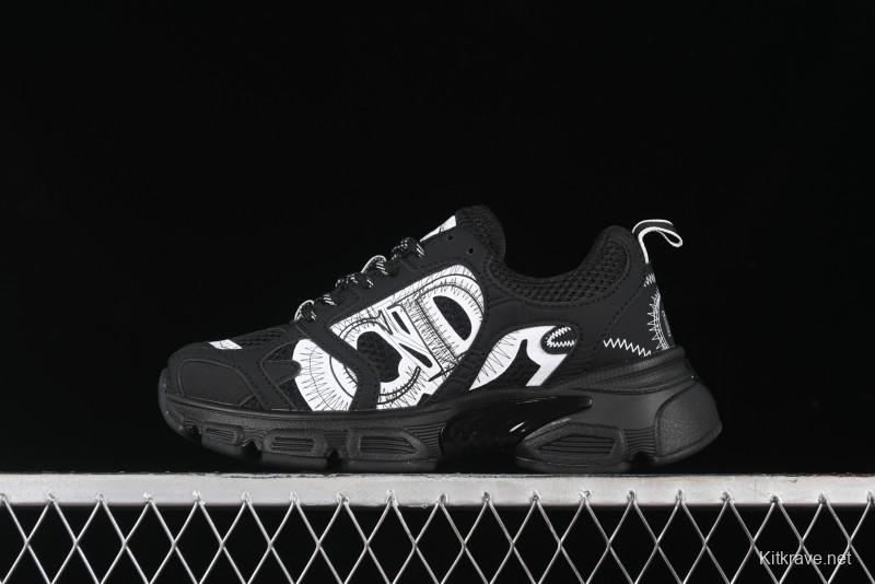 Dior Chrono Round Toe Lace-Up Lifestyle Casual Running Sneakers - 6865 BLACK WHITE