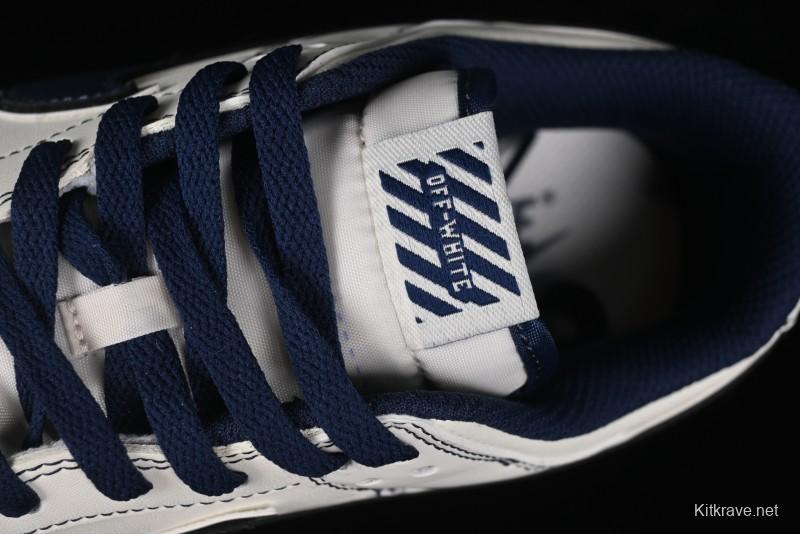Nike SB Dunk Low OFF-WHITE Collaboration - Beige Navy Swoosh Anniversary Custom Low-Top Casual Skate Shoes - DJ2024-011