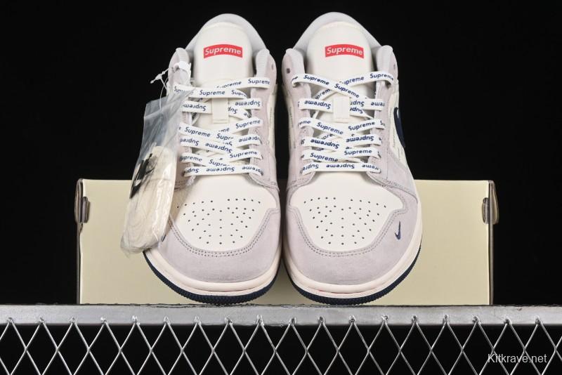 Nike Air Jordan 1 Low Supreme Collaboration - Pig Grey Print Custom Retro Basketball Shoes - LJ6688-009