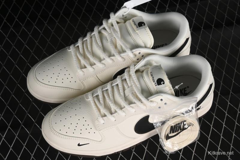 Nike SB Dunk Low Carhartt Collaboration - Off White Black Swoosh Anniversary Customized Low-Top Casual Skate Shoes - SJ1089-007
