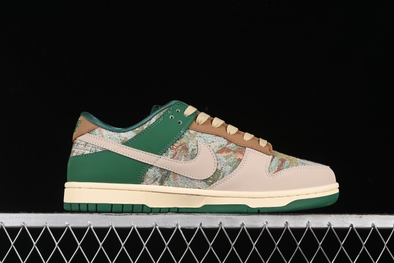 Nike SB Dunk Low Edison Chen Collaboration - Beige Brown Green Knit Anniversary High-End Custom Low-Top Casual Skate Shoes - XB3802-355