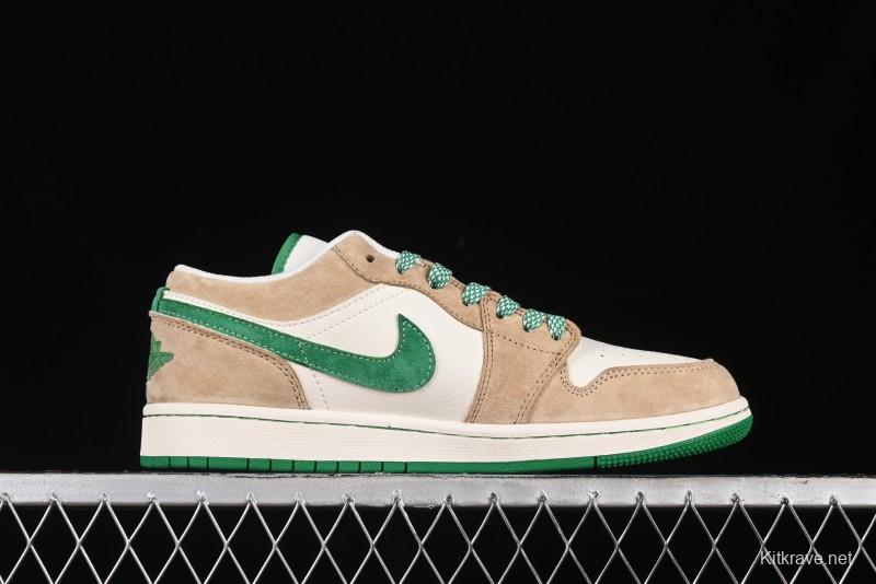 Nike Air Jordan 1 Low AJ1 Gucci Collaboration - Vintage Basketball Shoes in Sheepskin Green - WG8850-014
