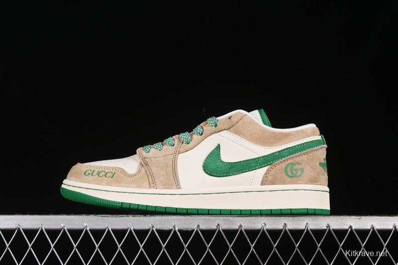Nike Air Jordan 1 Low AJ1 Gucci Collaboration - Vintage Basketball Shoes in Sheepskin Green - WG8850-014