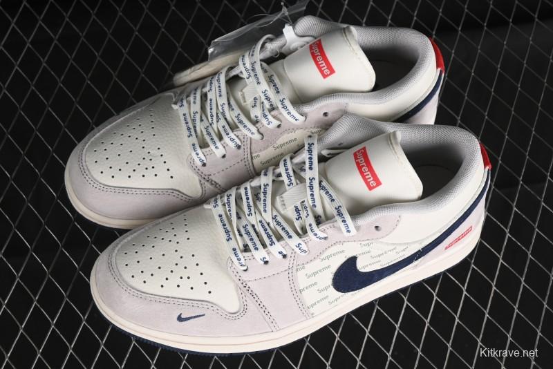 Nike Air Jordan 1 Low Supreme Collaboration - Pig Grey Print Custom Retro Basketball Shoes - LJ6688-009