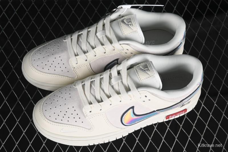 Nike SB Dunk Low Supreme x Stussy Triple Collaboration - Beige Silver Swoosh Anniversary Custom Low-Top Casual Skate Shoes - KK1333-005