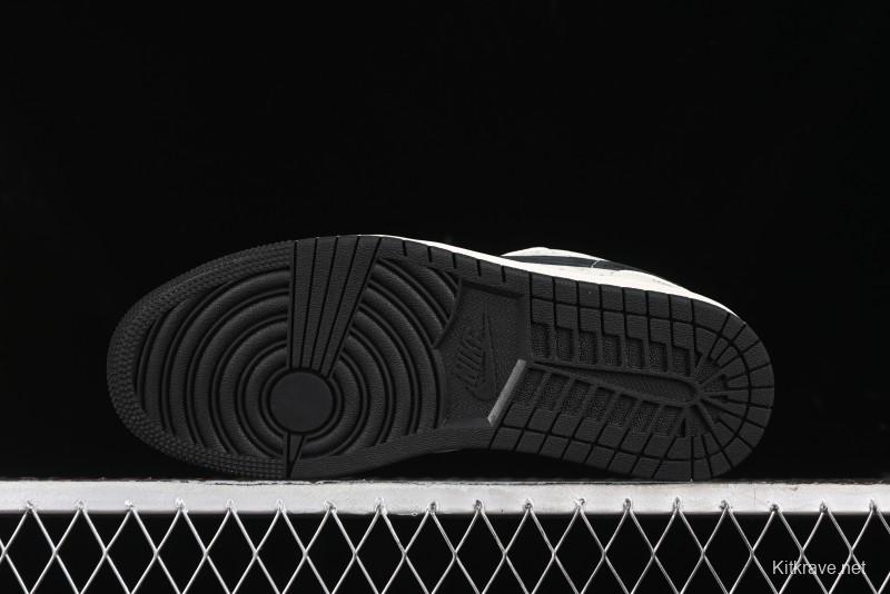 Nike Air Jordan 1 Low AJ1 LV Collaboration - Printed Dark Blue Swoosh High-End Custom Retro Basketball Shoes - WG8850-009