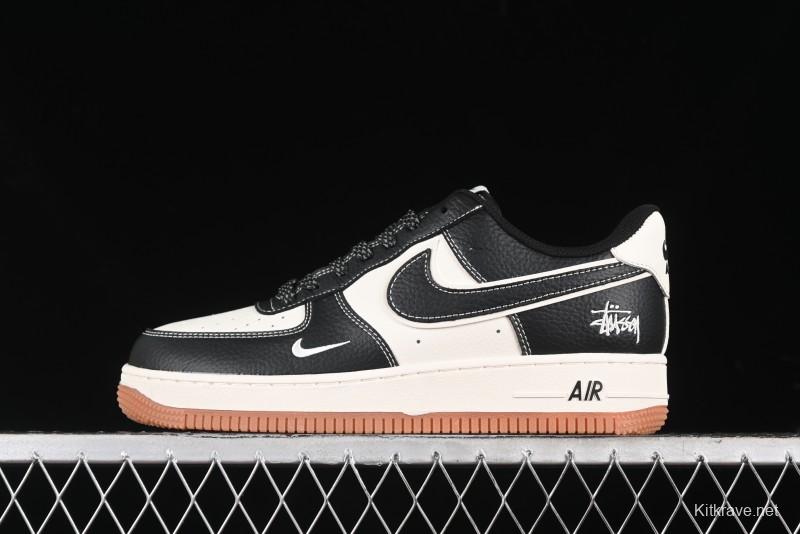 Nike Air Force 1 '07 Low Stussy Collaboration - Black Gum Marked Swoosh Low-Top Casual Sneakers - XZ9688-001