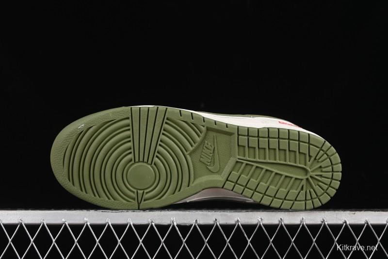 Nike SB Dunk Low Supreme Collaboration - Double Swoosh Beige Dark Green Anniversary High-End Custom Low-Top Casual Skate Shoes - XX2025-689