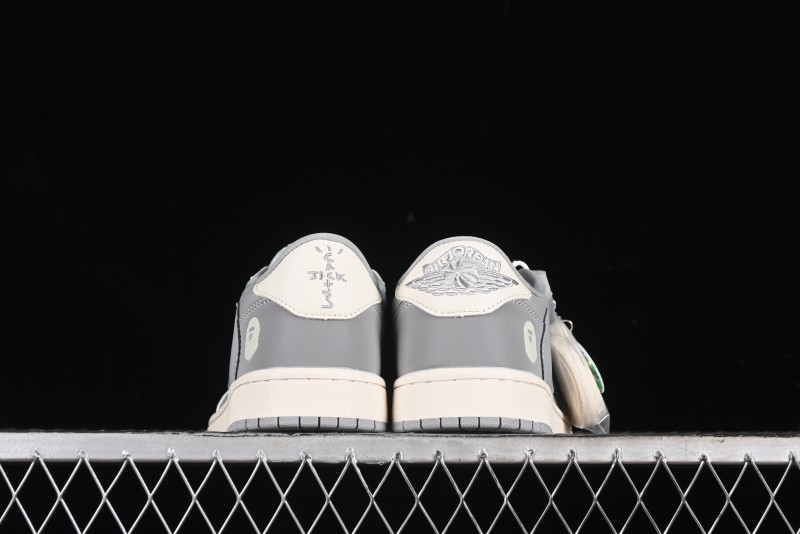 Nike Travis Scott x Fragment Design x Air Jordan 1 Low OG SP AJ1 Bape Collaboration - Moon Shadow Grey Low Top Casual Sneakers BB6511-625