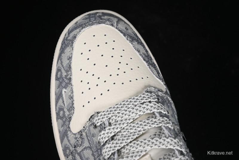 Nike Air Jordan 1 Low AJ1 Dior Collaboration - Grey Blue Red Label Retro Basketball Shoes - SJ9950-037