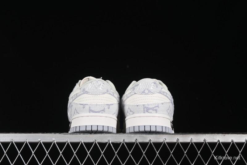 Nike SB Dunk Low LV Collaboration - Purple Denim with White and Purple Swoosh Anniversary High-End Custom Low-Top Casual Sneakers - DJ2024-010
