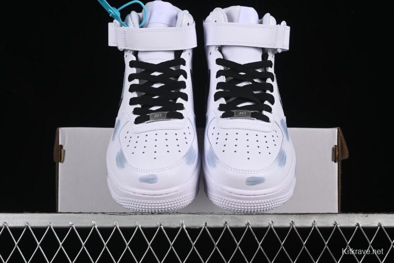 Nike Air Force 1 Mid Custom Hand-Painted Broken Three Hooks Shadow Spray-Painted Strap Mid-Top Casual Sneakers - CW2289-111