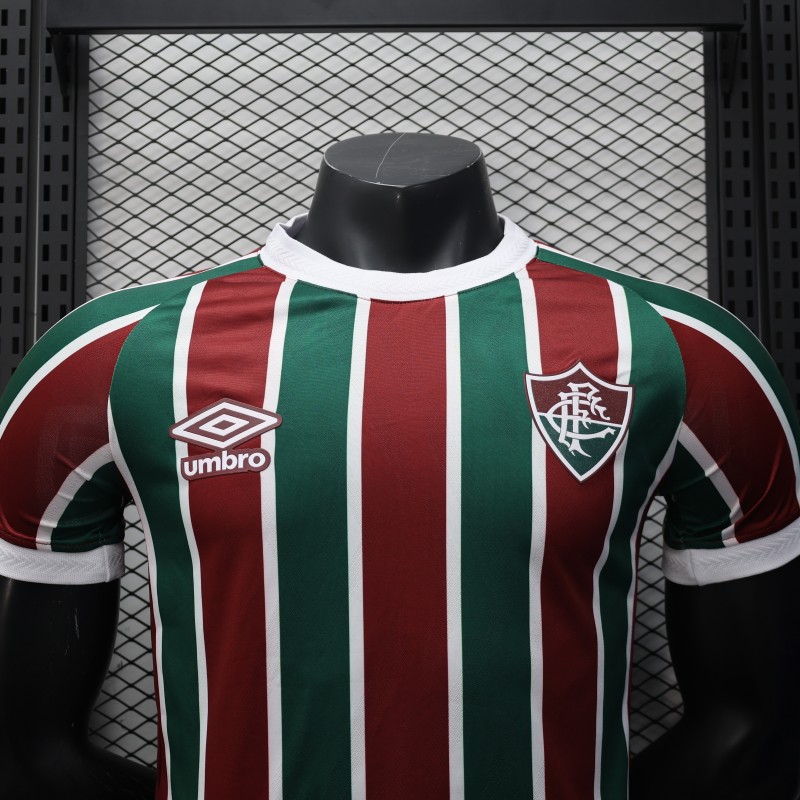 Player Version 25/26 Fluminense Green and Burgundy Vertical Striped with White Trim Jersey