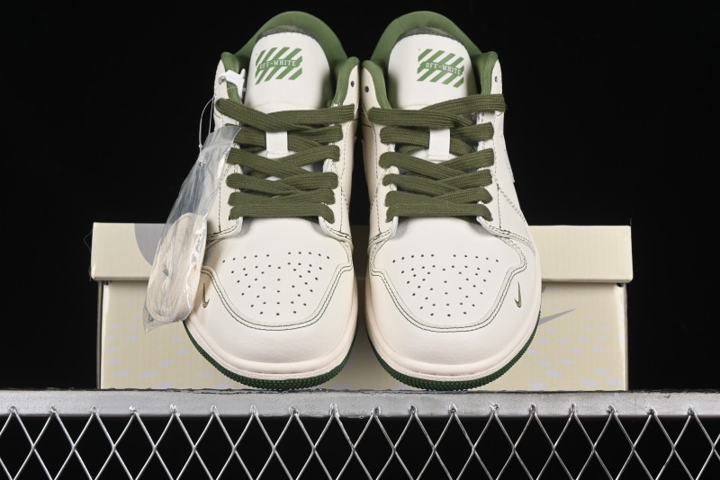 Nike Air Jordan 1 Low OFF-WHITE Collaboration - Retro Basketball Shoes with Beige Green Stitching - CF3688-021